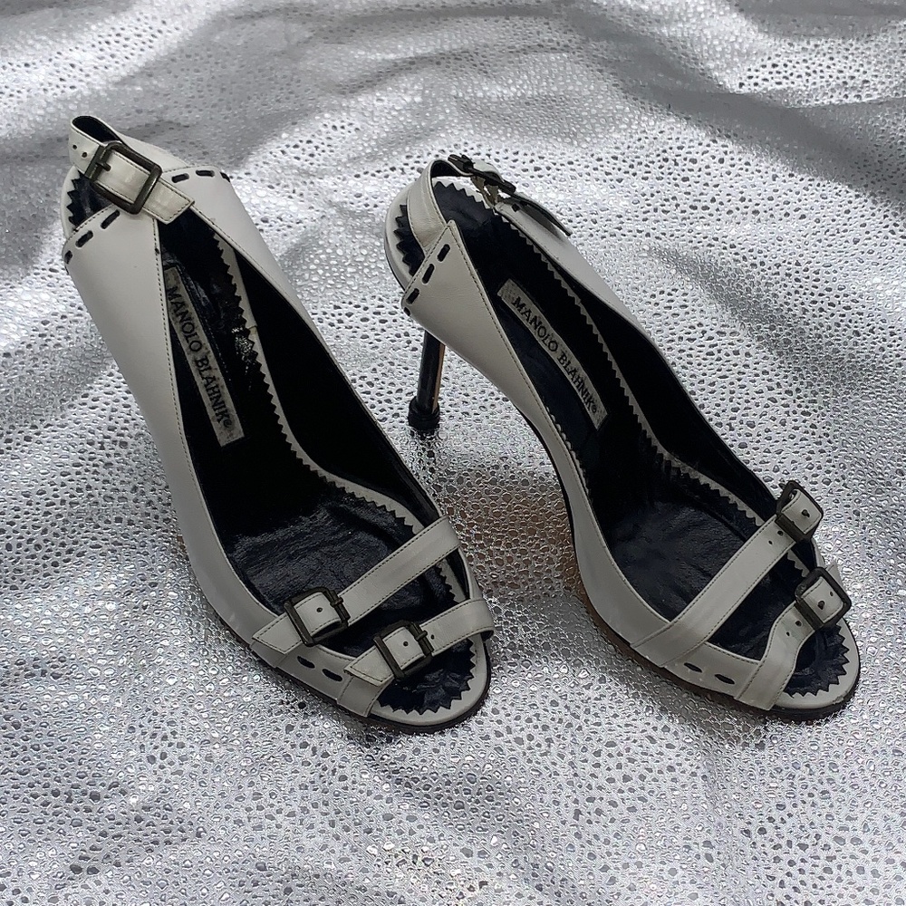 Manolo Blahnik White Strappy Heels